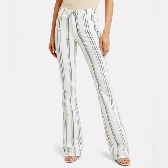 Frame Denim White and Blue Striped Flare Jeans - Picture 1 of 8